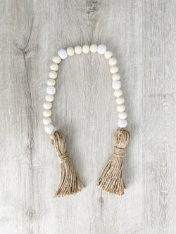 Wood Beads - Crocheted White